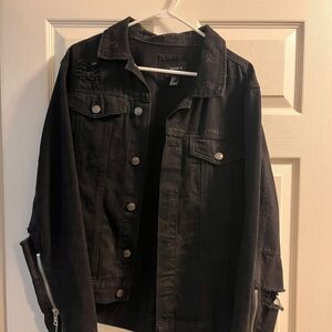 Mens Zipper distressed denim Jacket Black